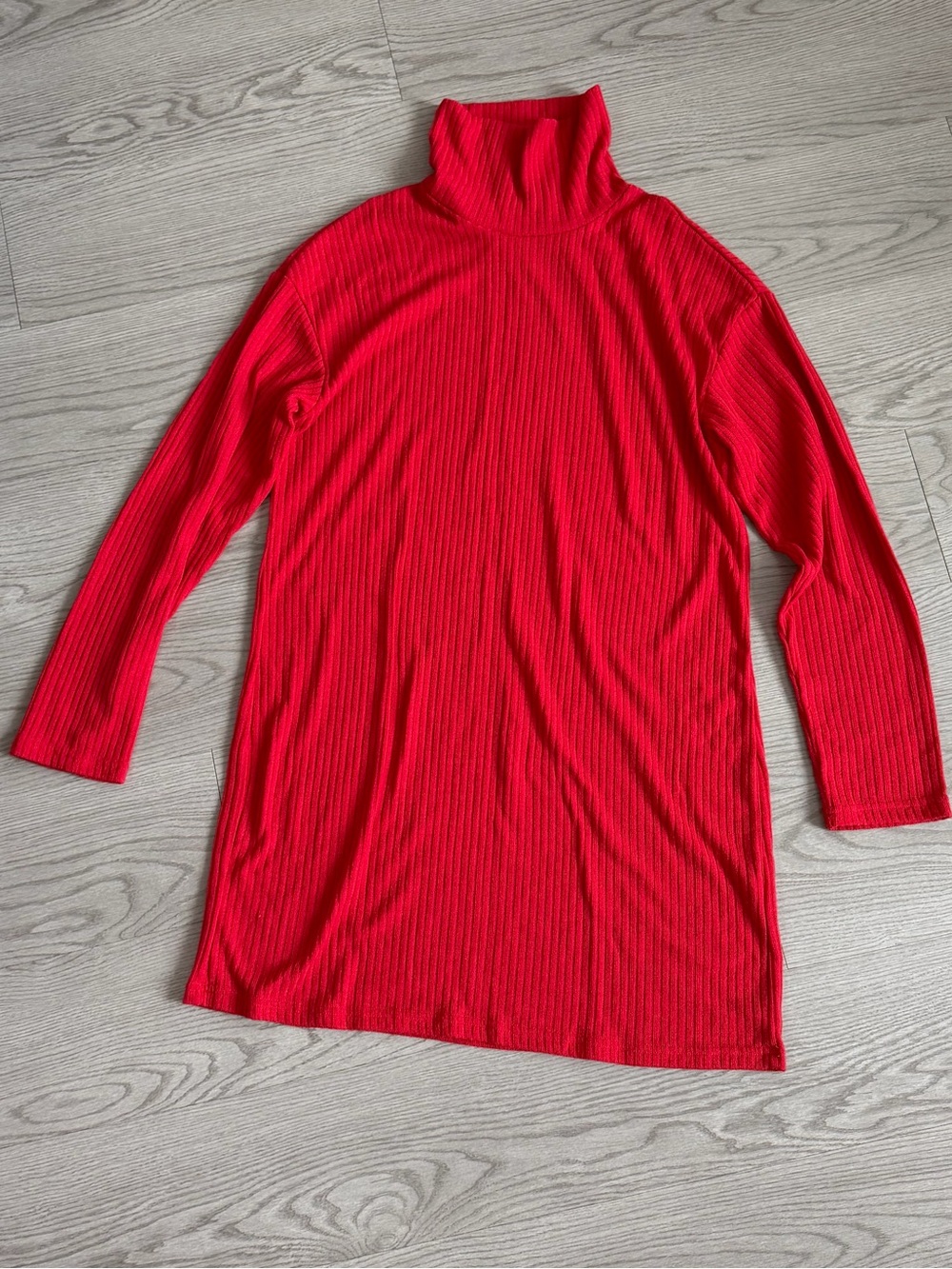 SHEIN Red Ribbed Turtleneck Sweater Dress